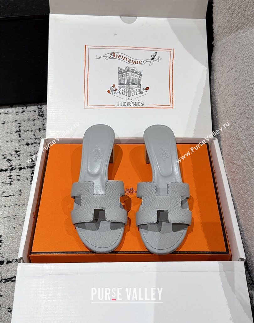 Hermes Classic Oasis Heel Slides Sandal 4.5cm in Palm Grained Leather Grey 05 2025 0606 (MD-250606078)
