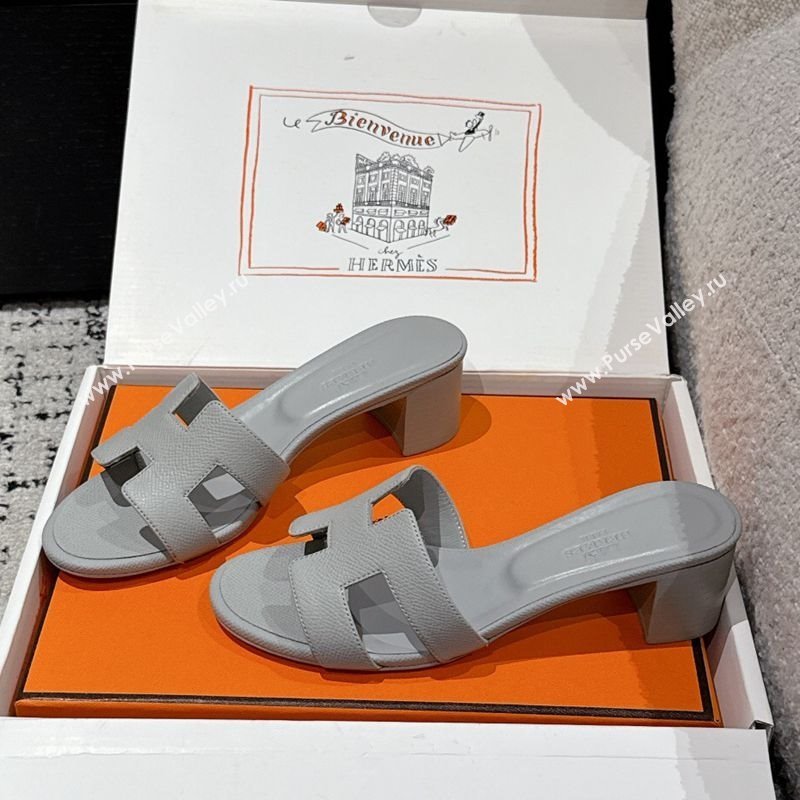 Hermes Classic Oasis Heel Slides Sandal 4.5cm in Palm Grained Leather Grey 05 2025 0606 (MD-250606078)