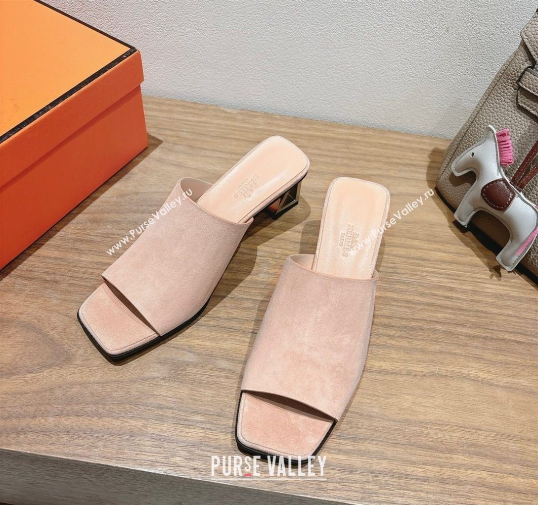 Hermes Kristal Heel Slides Sandal in Suede Pink 2025 (MD-250606069)