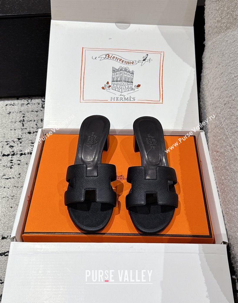 Hermes Classic Oasis Heel Slides Sandal 4.5cm in Palm Grained Leather Black 06 2025 0606 (MD-250606079)