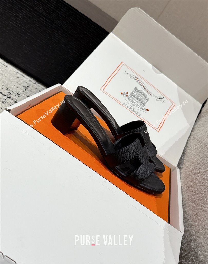 Hermes Classic Oasis Heel Slides Sandal 4.5cm in Palm Grained Leather Black 06 2025 0606 (MD-250606079)