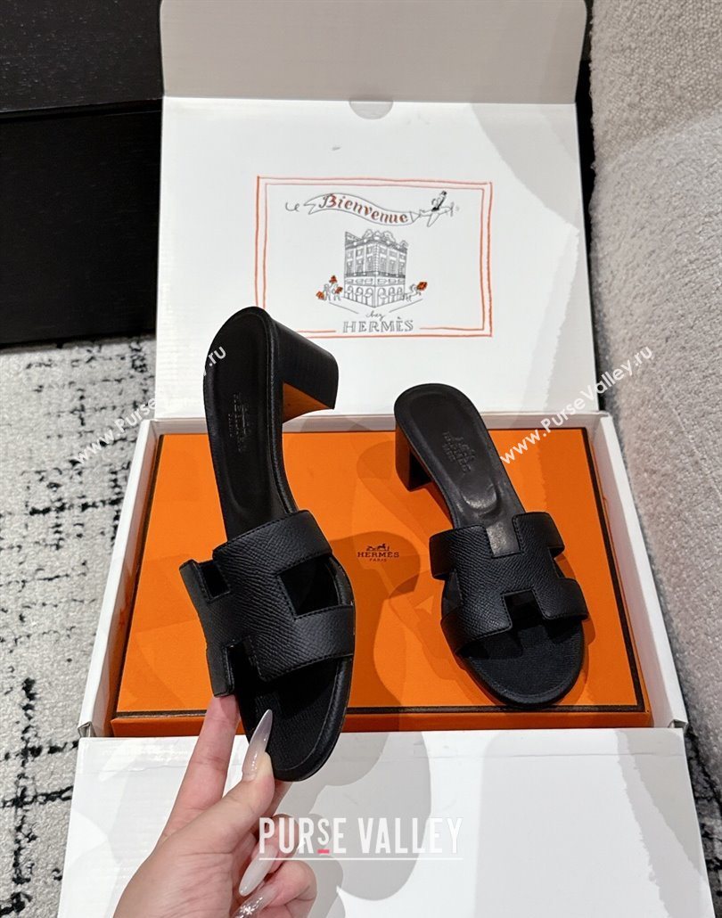Hermes Classic Oasis Heel Slides Sandal 4.5cm in Palm Grained Leather Black 06 2025 0606 (MD-250606079)