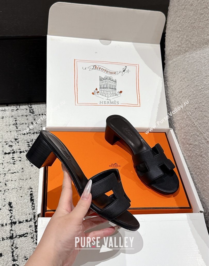 Hermes Classic Oasis Heel Slides Sandal 4.5cm in Palm Grained Leather Black 06 2025 0606 (MD-250606079)
