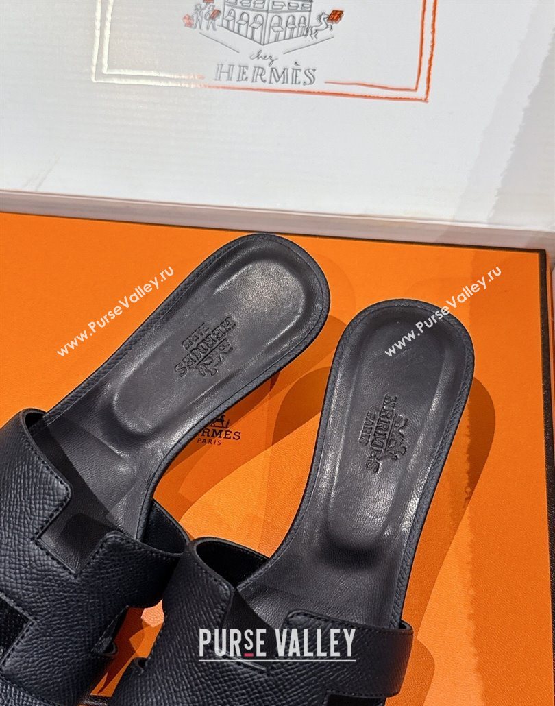 Hermes Classic Oasis Heel Slides Sandal 4.5cm in Palm Grained Leather Black 06 2025 0606 (MD-250606079)