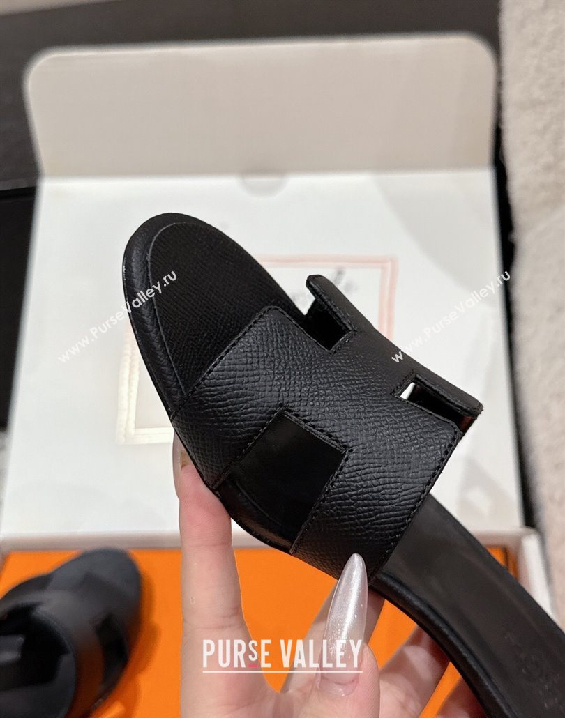 Hermes Classic Oasis Heel Slides Sandal 4.5cm in Palm Grained Leather Black 06 2025 0606 (MD-250606079)