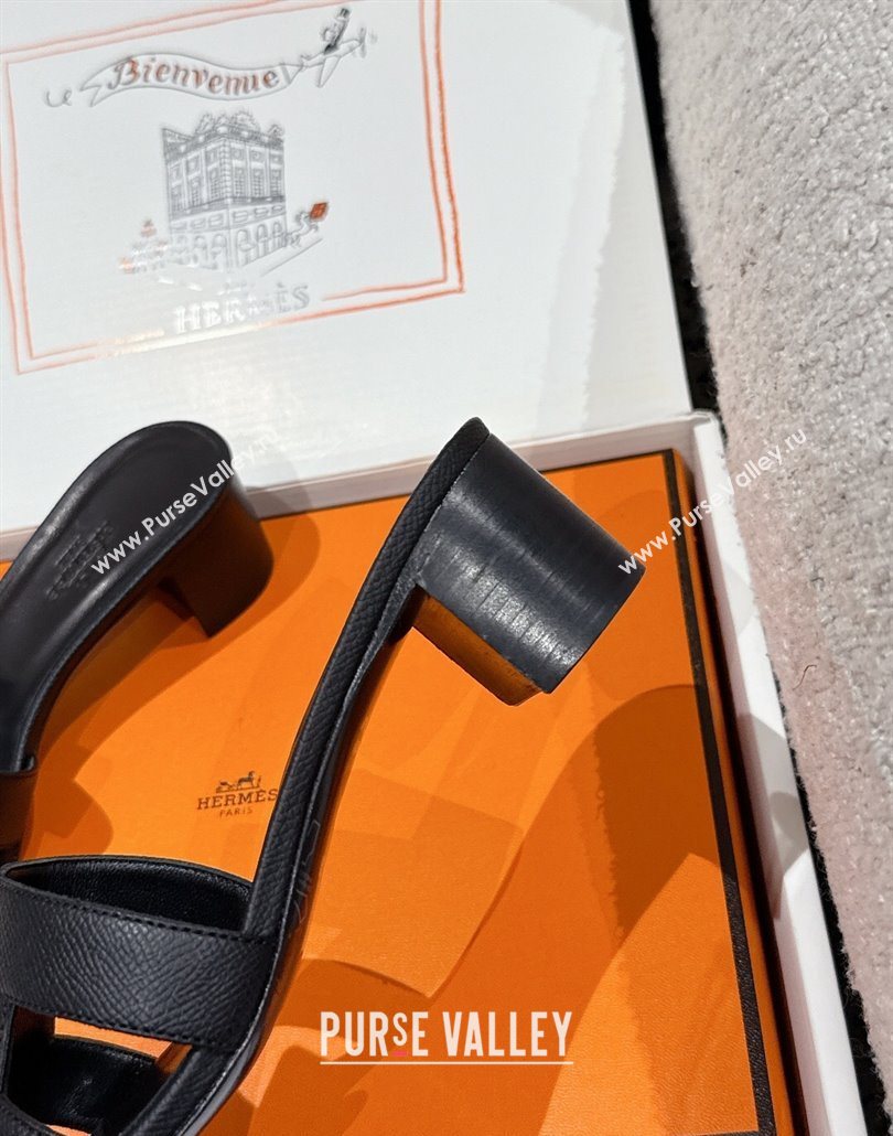 Hermes Classic Oasis Heel Slides Sandal 4.5cm in Palm Grained Leather Black 06 2025 0606 (MD-250606079)