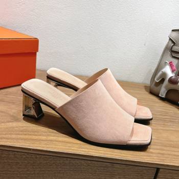 Hermes Kristal Heel Slides Sandal in Suede Pink 2025 (MD-250606069)