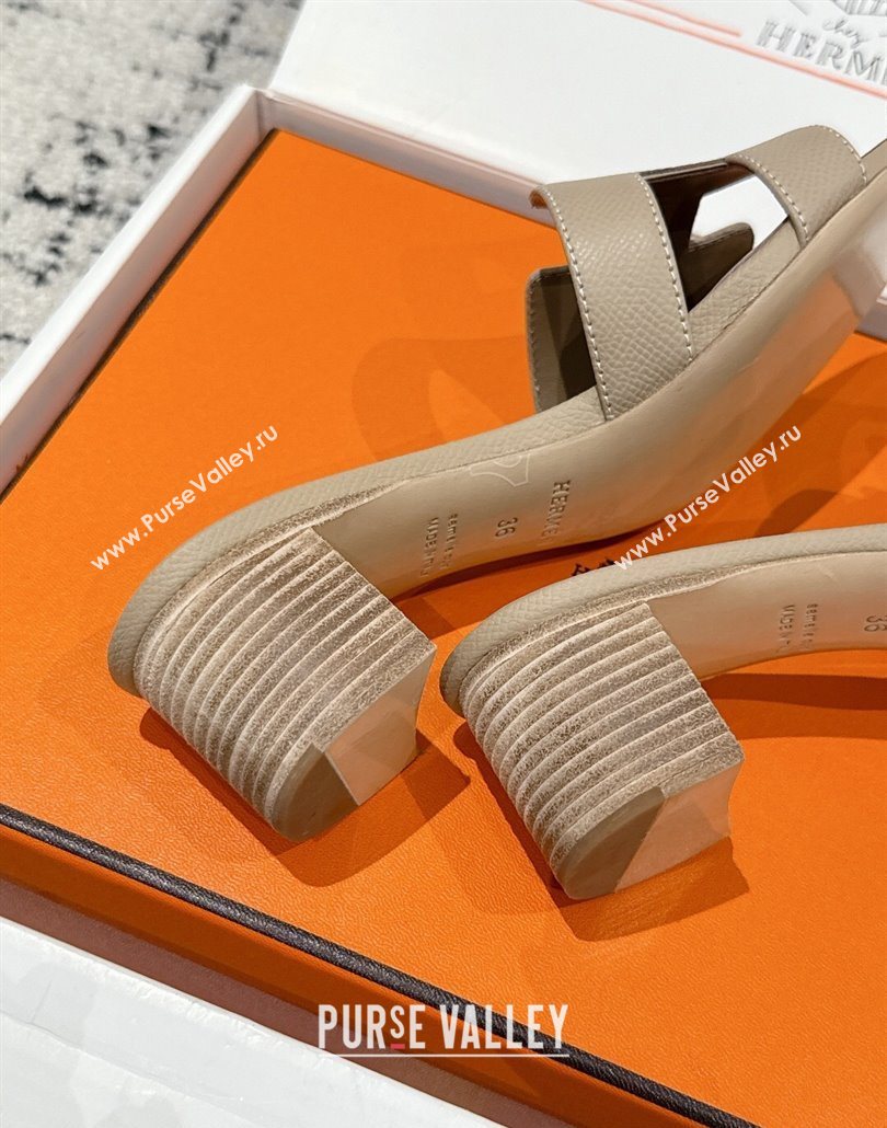 Hermes Classic Oasis Heel Slides Sandal 4.5cm in Palm Grained Leather Beige 07 2025 0606 (MD-250606080)