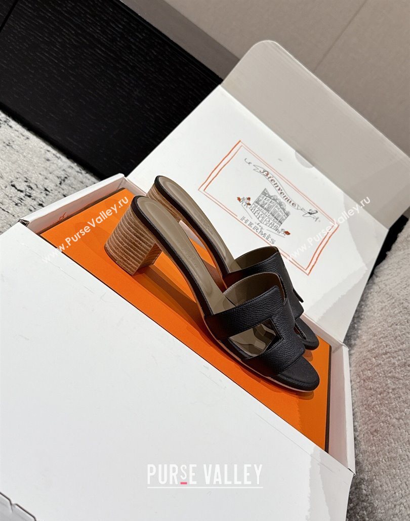 Hermes Classic Oasis Heel Slides Sandal 4.5cm in Palm Grained Leather Black 08 2025 0606 (MD-250606081)