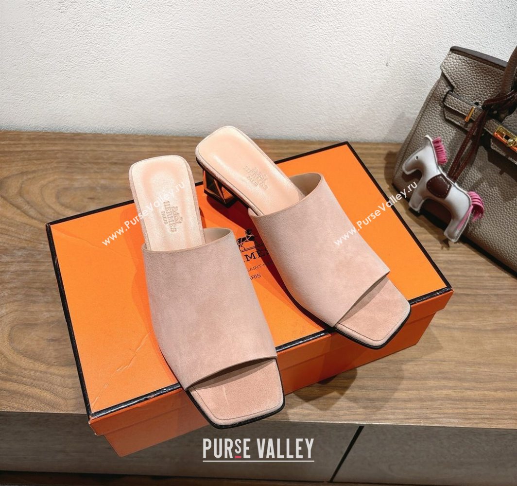 Hermes Kristal Heel Slides Sandal in Suede Pink 2025 (MD-250606069)