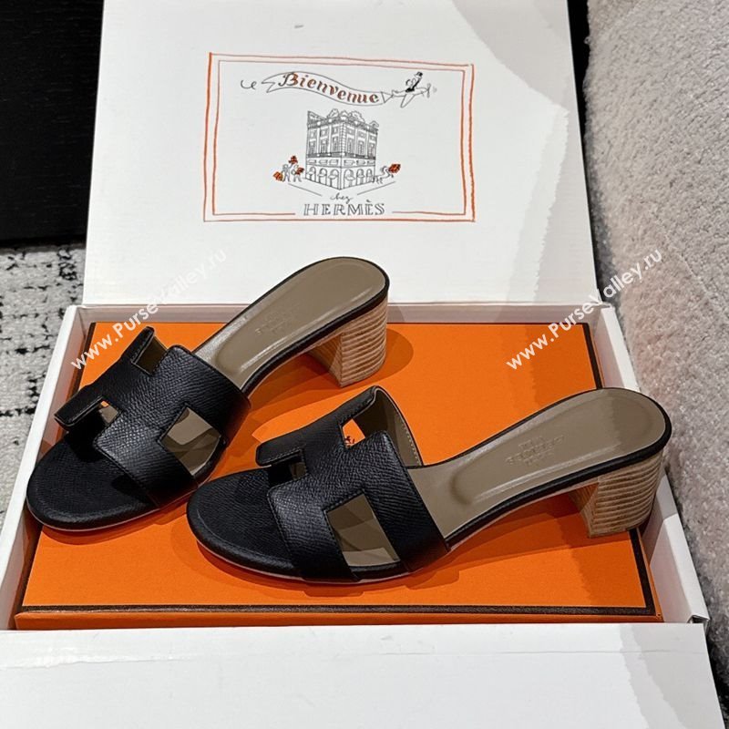 Hermes Classic Oasis Heel Slides Sandal 4.5cm in Palm Grained Leather Black 08 2025 0606 (MD-250606081)
