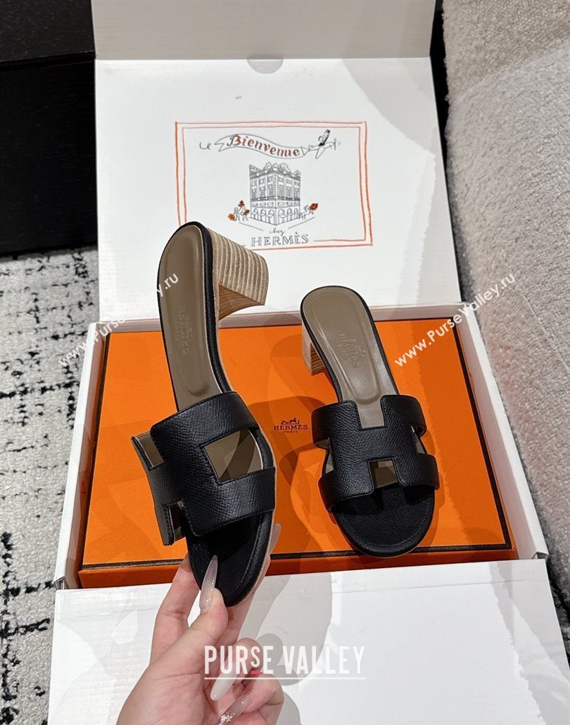 Hermes Classic Oasis Heel Slides Sandal 4.5cm in Palm Grained Leather Black 08 2025 0606 (MD-250606081)