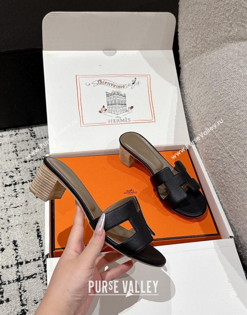 Hermes Classic Oasis Heel Slides Sandal 4.5cm in Palm Grained Leather Black 08 2025 0606 (MD-250606081)