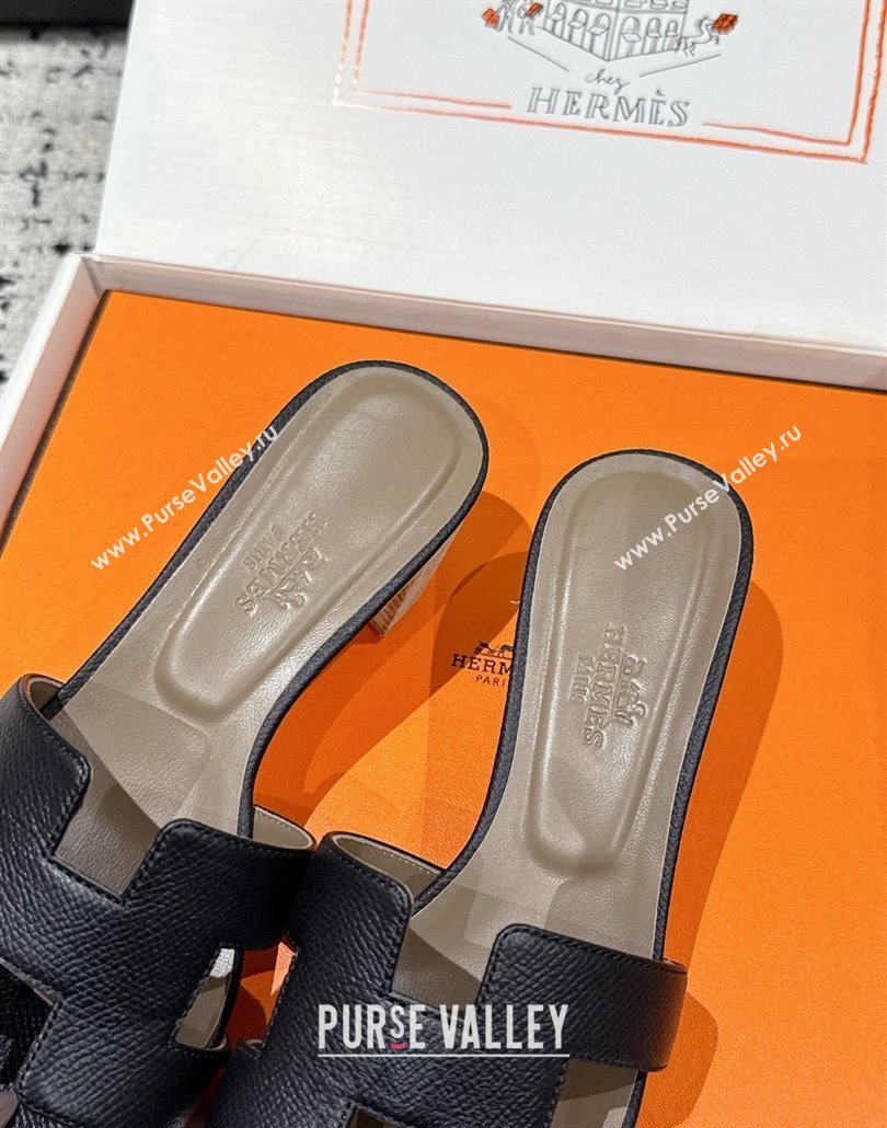 Hermes Classic Oasis Heel Slides Sandal 4.5cm in Palm Grained Leather Black 08 2025 0606 (MD-250606081)