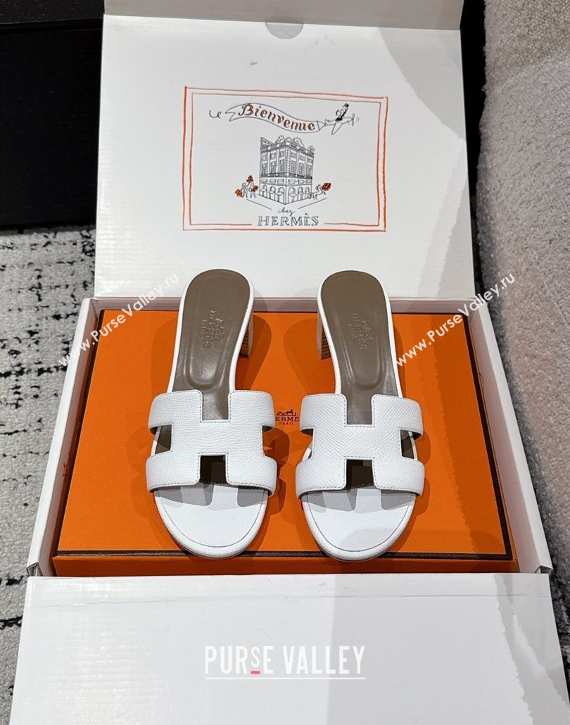 Hermes Classic Oasis Heel Slides Sandal 4.5cm in Palm Grained Leather White 09 2025 0606 (MD-250606082)