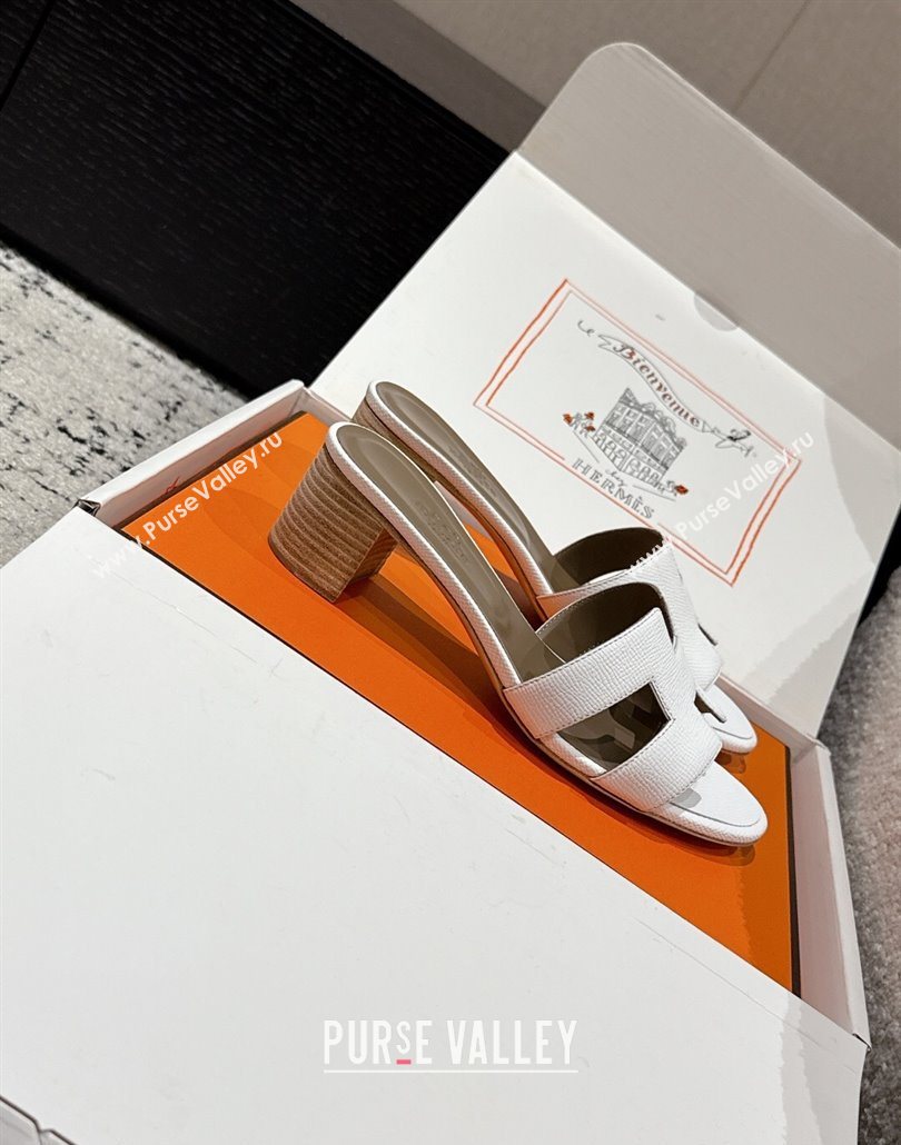 Hermes Classic Oasis Heel Slides Sandal 4.5cm in Palm Grained Leather White 09 2025 0606 (MD-250606082)