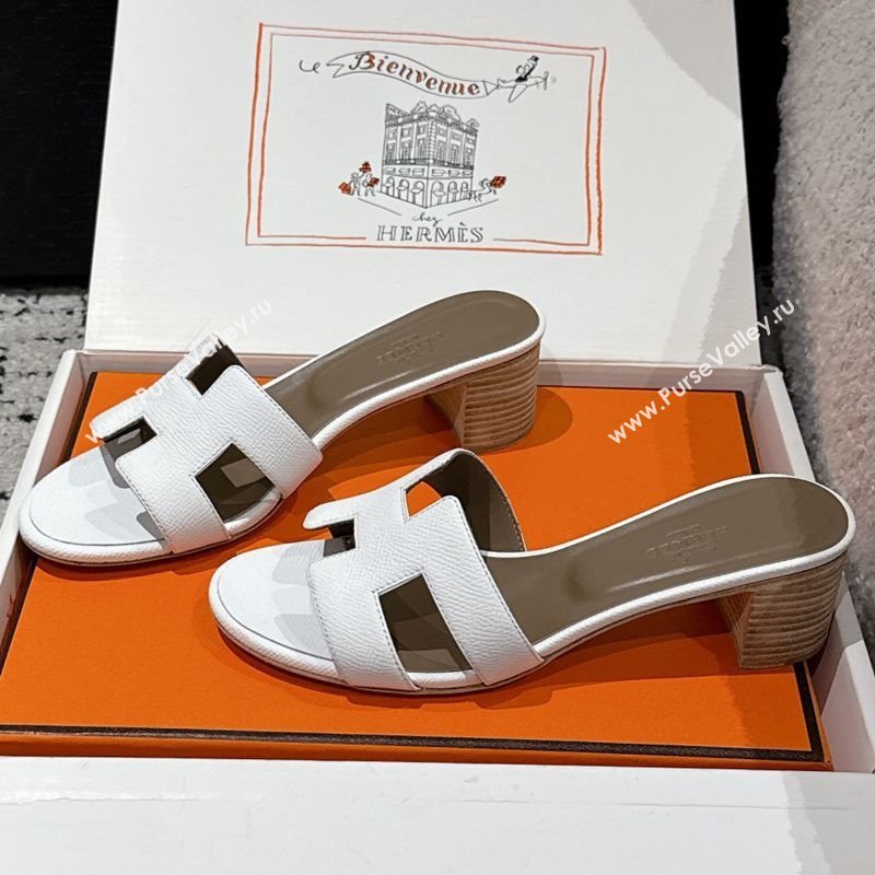 Hermes Classic Oasis Heel Slides Sandal 4.5cm in Palm Grained Leather White 09 2025 0606 (MD-250606082)