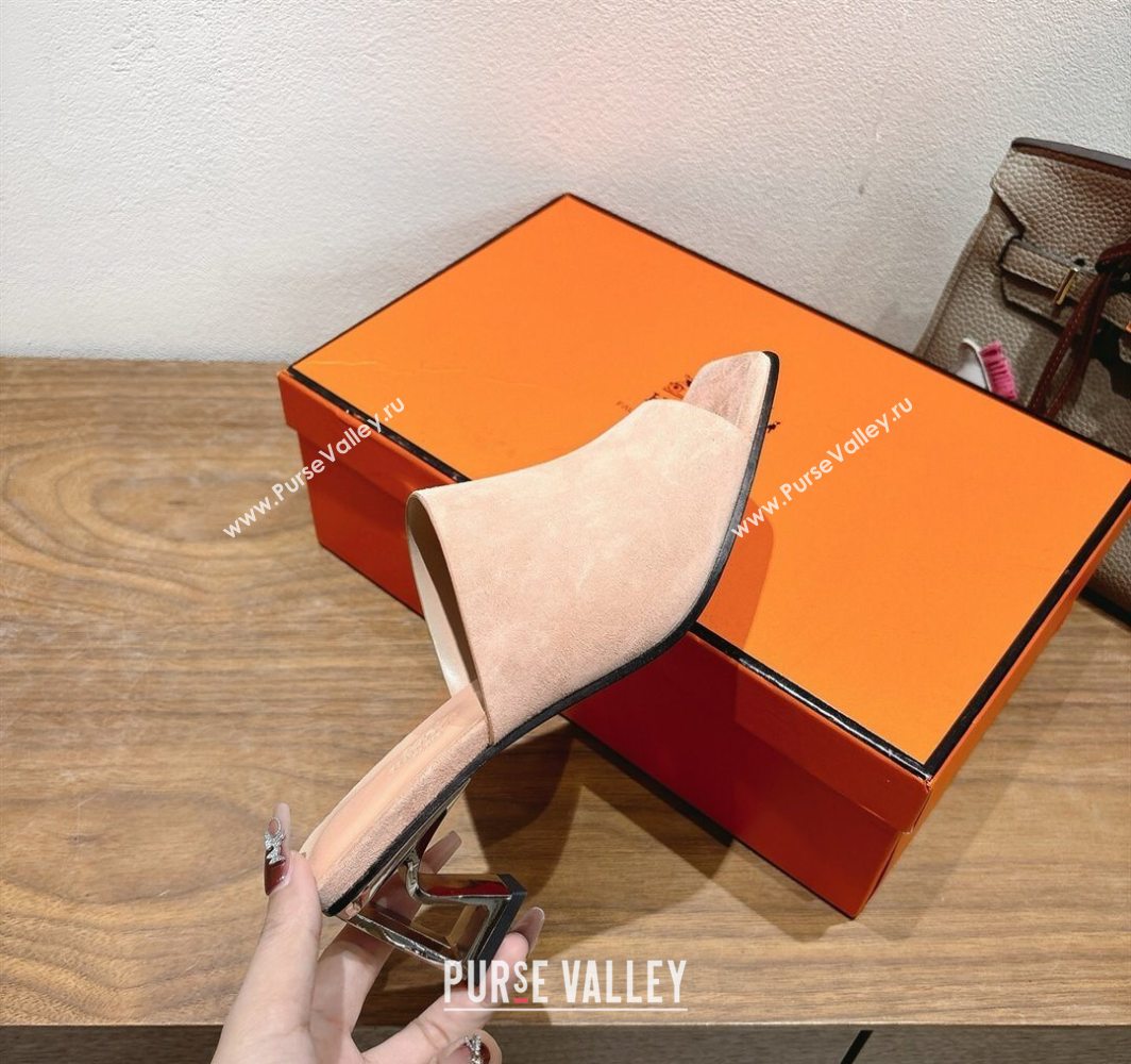 Hermes Kristal Heel Slides Sandal in Suede Pink 2025 (MD-250606069)