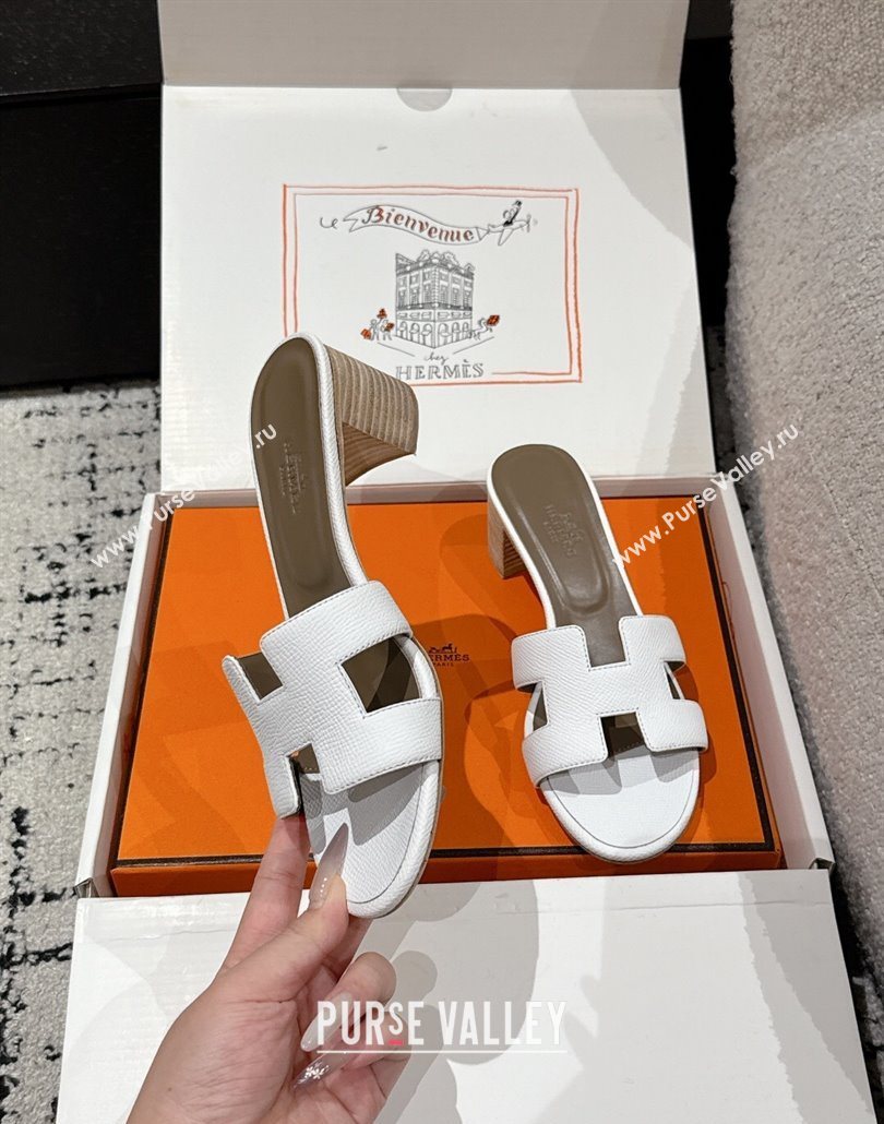 Hermes Classic Oasis Heel Slides Sandal 4.5cm in Palm Grained Leather White 09 2025 0606 (MD-250606082)