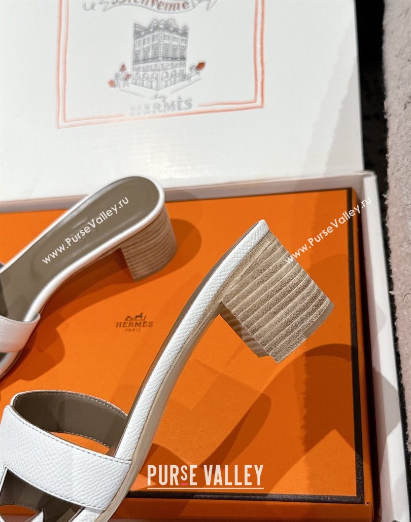 Hermes Classic Oasis Heel Slides Sandal 4.5cm in Palm Grained Leather White 09 2025 0606 (MD-250606082)