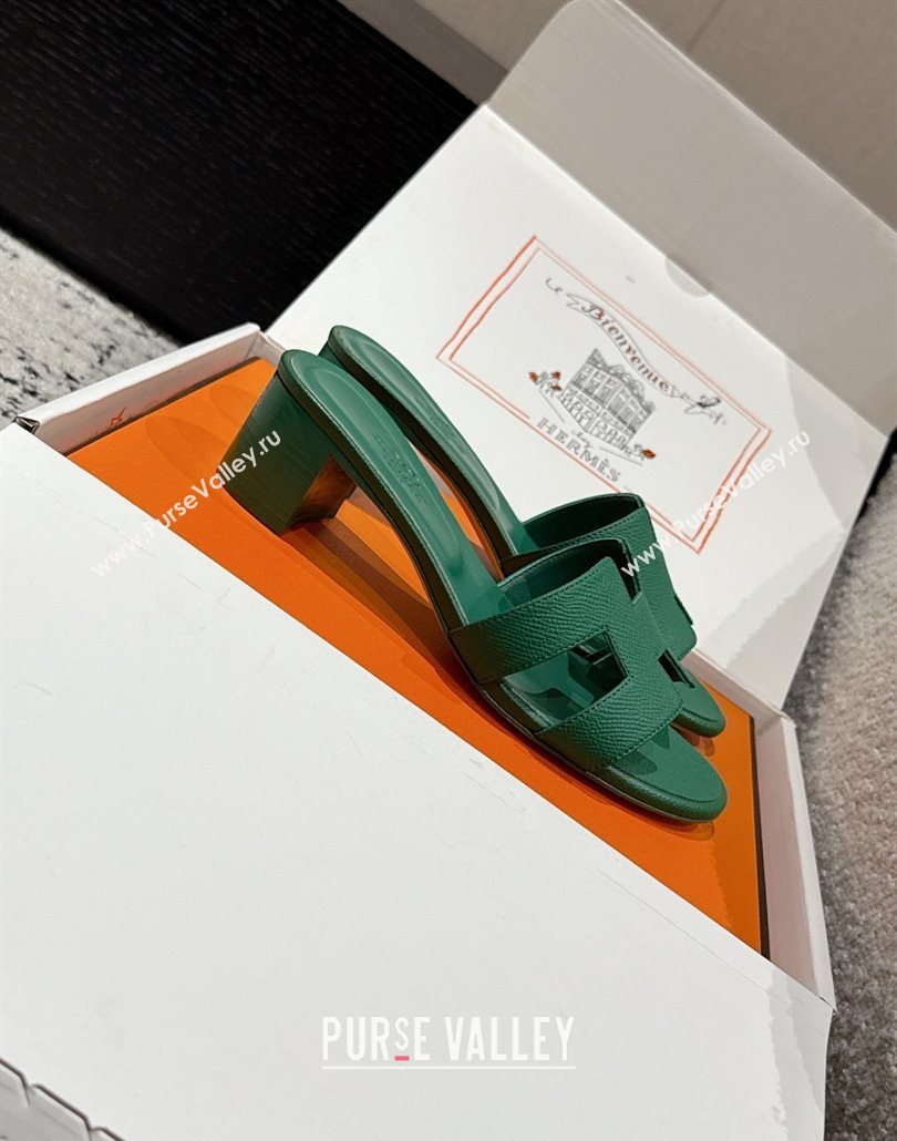 Hermes Classic Oasis Heel Slides Sandal 4.5cm in Palm Grained Leather Green 10 2025 0606 (MD-250606083)