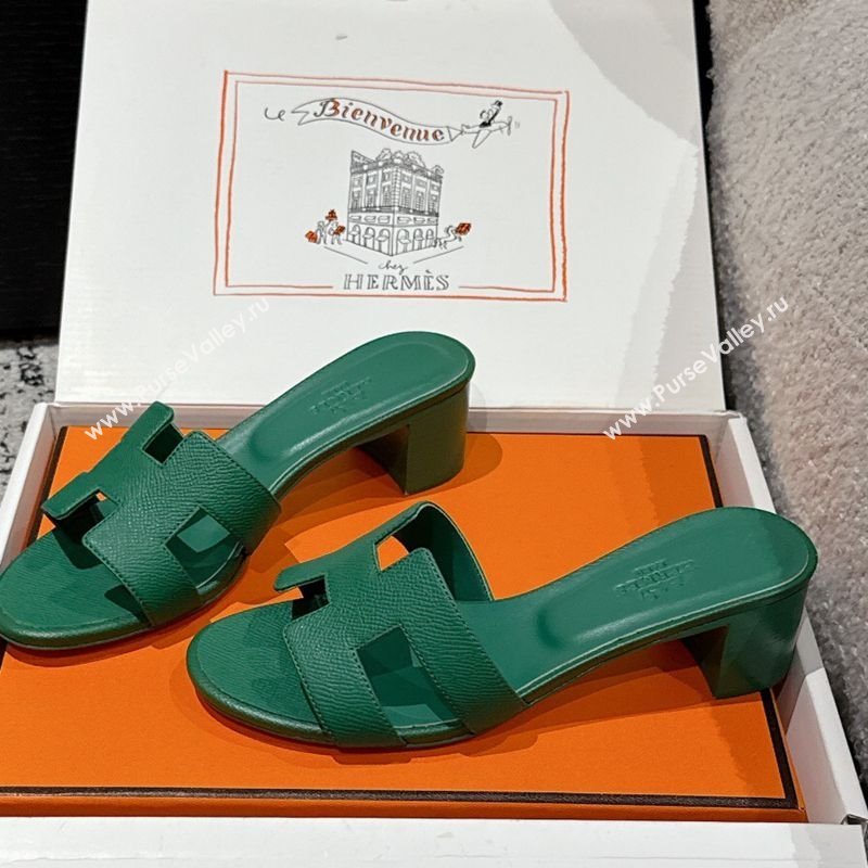 Hermes Classic Oasis Heel Slides Sandal 4.5cm in Palm Grained Leather Green 10 2025 0606 (MD-250606083)