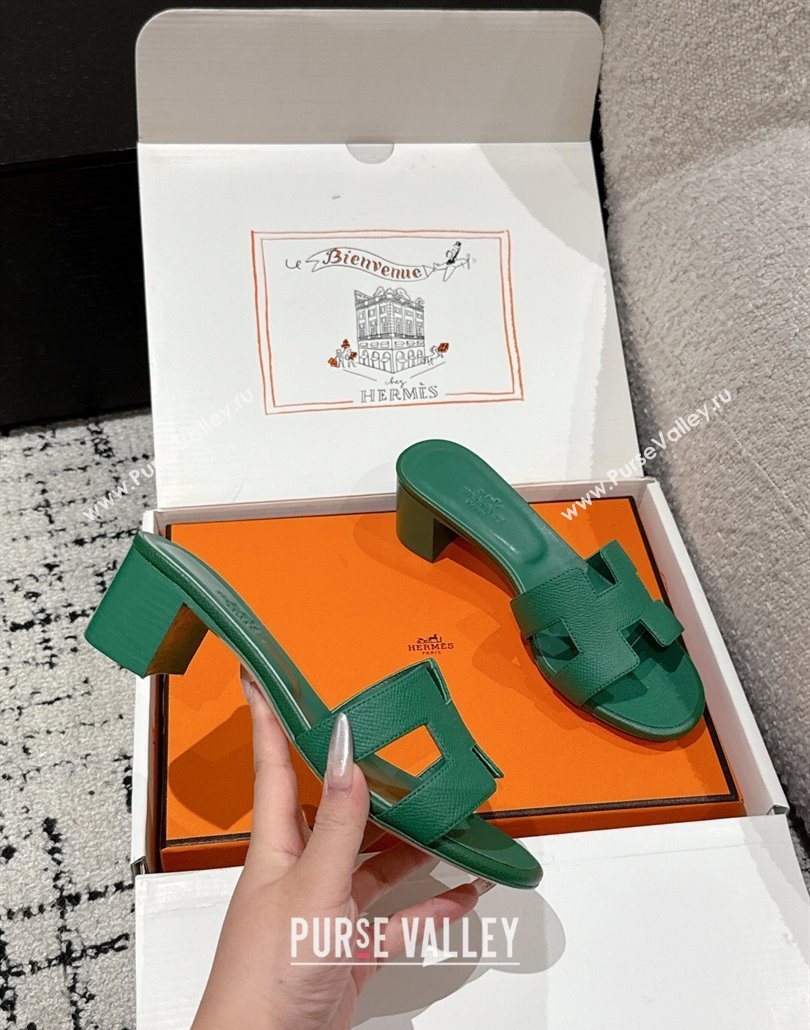 Hermes Classic Oasis Heel Slides Sandal 4.5cm in Palm Grained Leather Green 10 2025 0606 (MD-250606083)