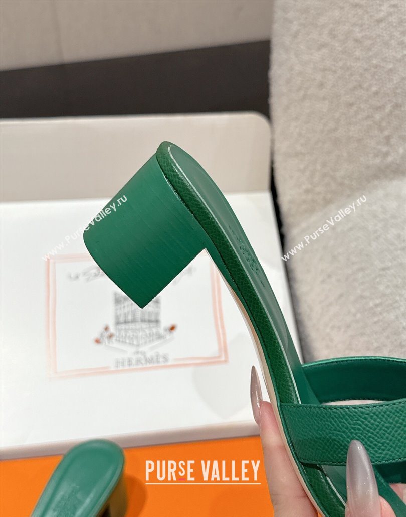 Hermes Classic Oasis Heel Slides Sandal 4.5cm in Palm Grained Leather Green 10 2025 0606 (MD-250606083)