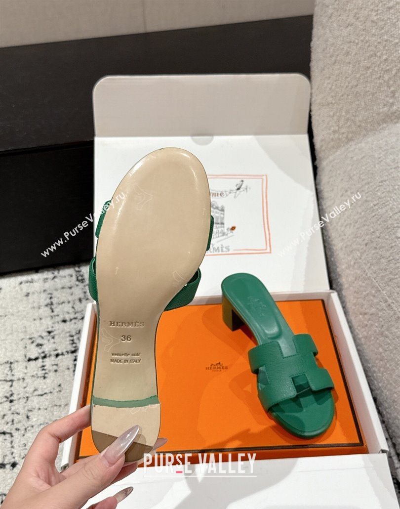 Hermes Classic Oasis Heel Slides Sandal 4.5cm in Palm Grained Leather Green 10 2025 0606 (MD-250606083)