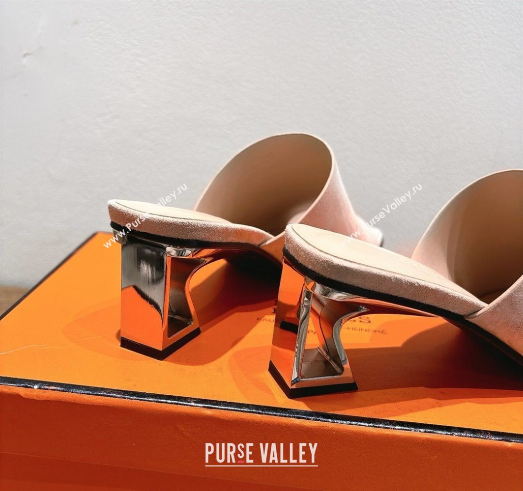 Hermes Kristal Heel Slides Sandal in Suede Pink 2025 (MD-250606069)