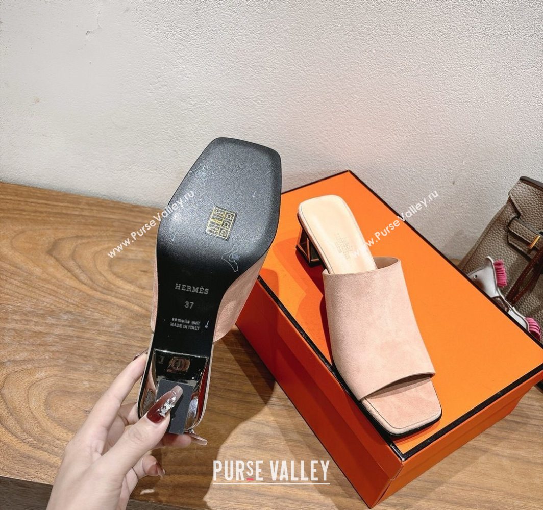 Hermes Kristal Heel Slides Sandal in Suede Pink 2025 (MD-250606069)