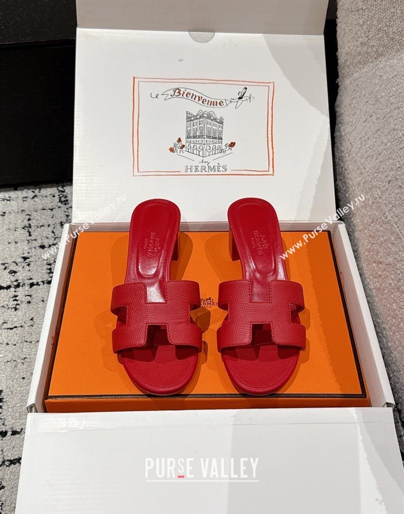 Hermes Classic Oasis Heel Slides Sandal 4.5cm in Palm Grained Leather Red 14 2025 0606 (MD-250606087)
