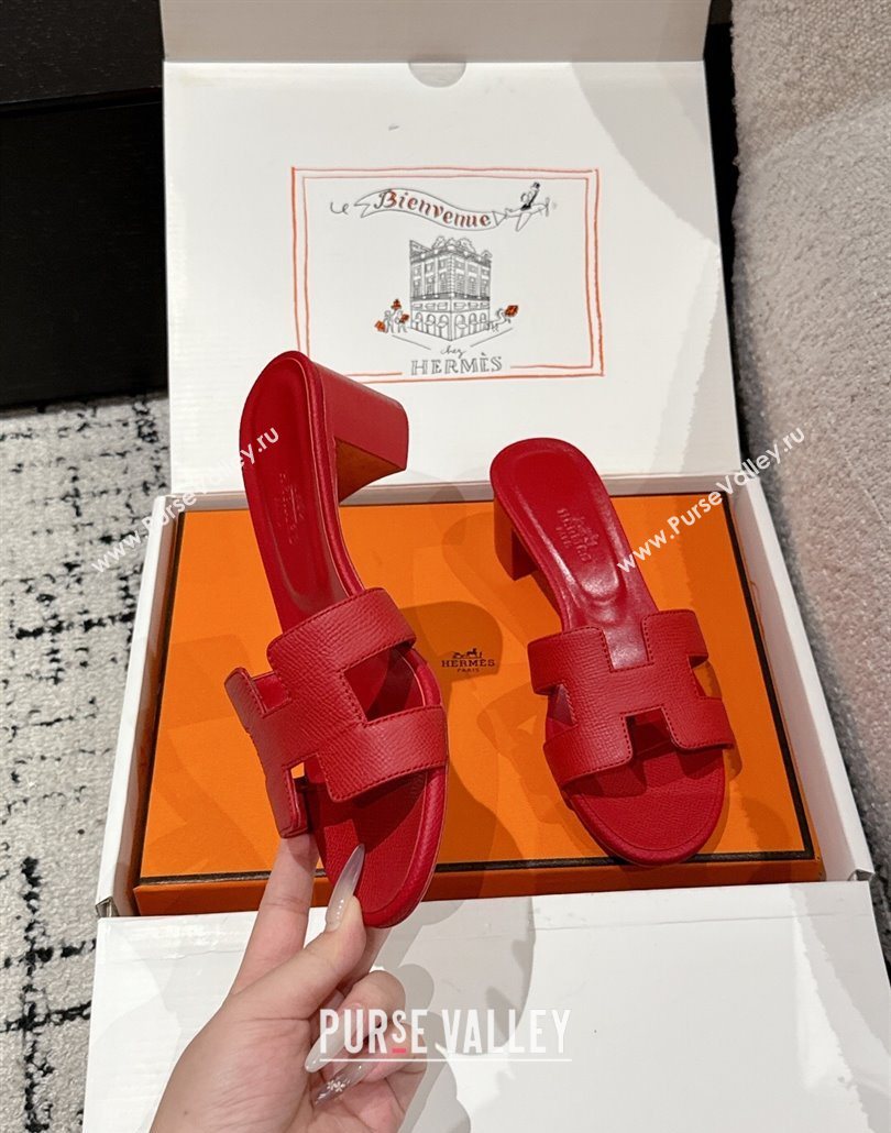 Hermes Classic Oasis Heel Slides Sandal 4.5cm in Palm Grained Leather Red 14 2025 0606 (MD-250606087)