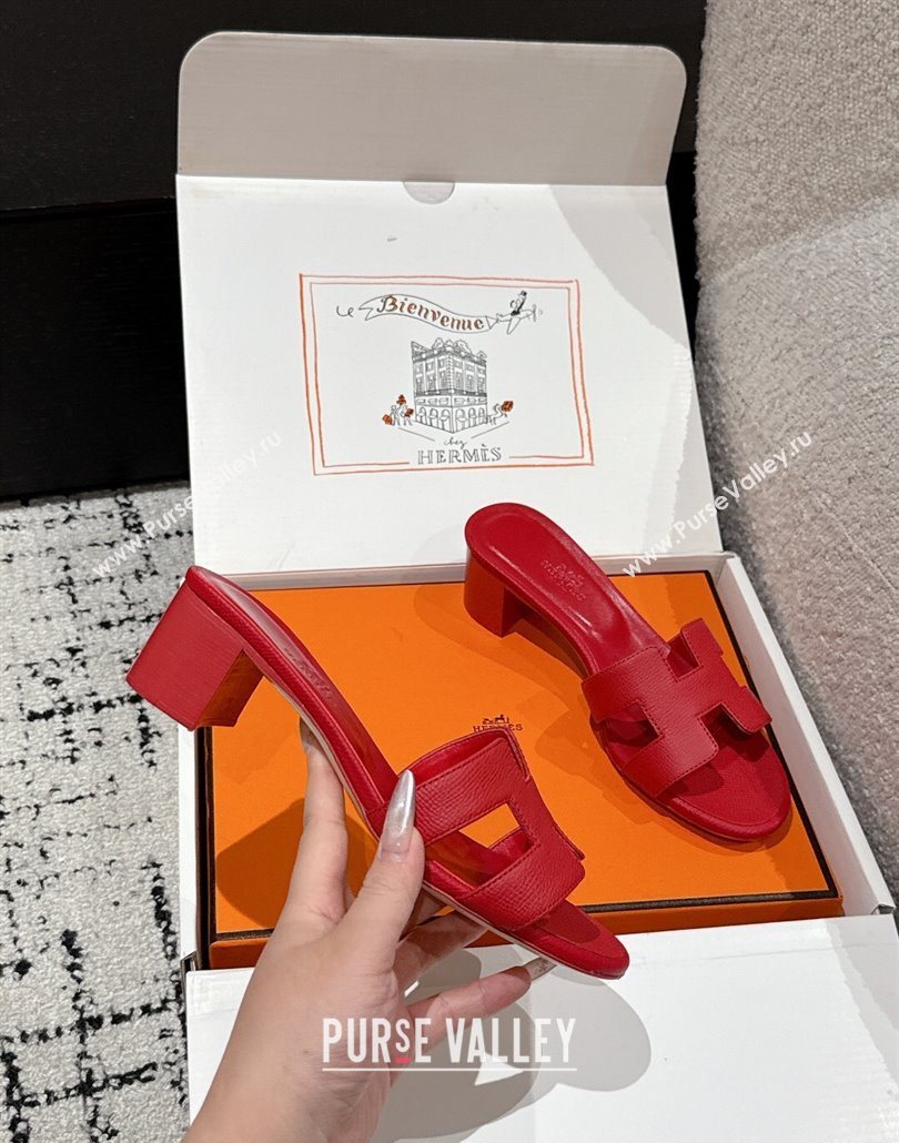 Hermes Classic Oasis Heel Slides Sandal 4.5cm in Palm Grained Leather Red 14 2025 0606 (MD-250606087)