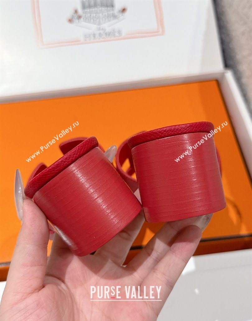 Hermes Classic Oasis Heel Slides Sandal 4.5cm in Palm Grained Leather Red 14 2025 0606 (MD-250606087)