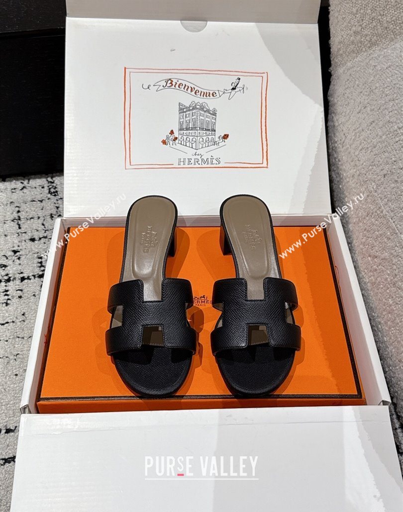 Hermes Classic Oasis Heel Slides Sandal 4.5cm in Palm Grained Leather Black 15 2025 0606 (MD-250606088)