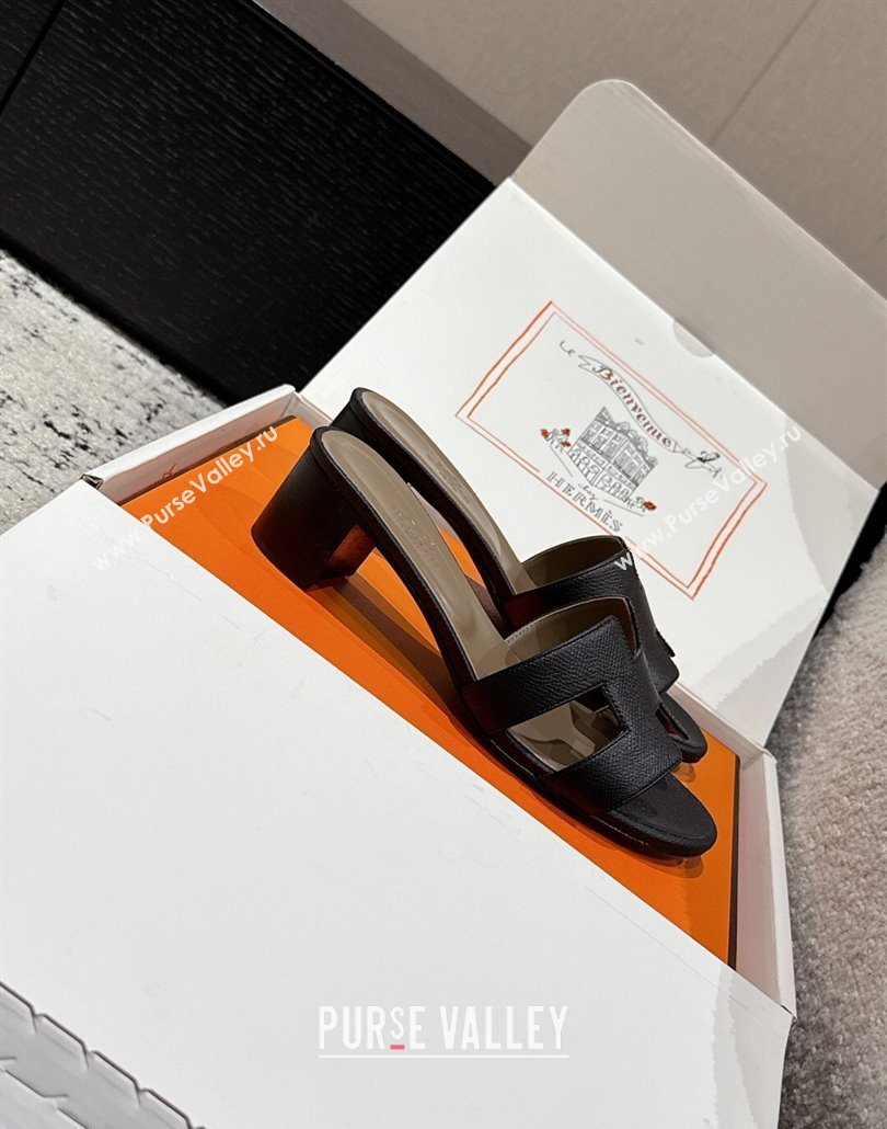 Hermes Classic Oasis Heel Slides Sandal 4.5cm in Palm Grained Leather Black 15 2025 0606 (MD-250606088)
