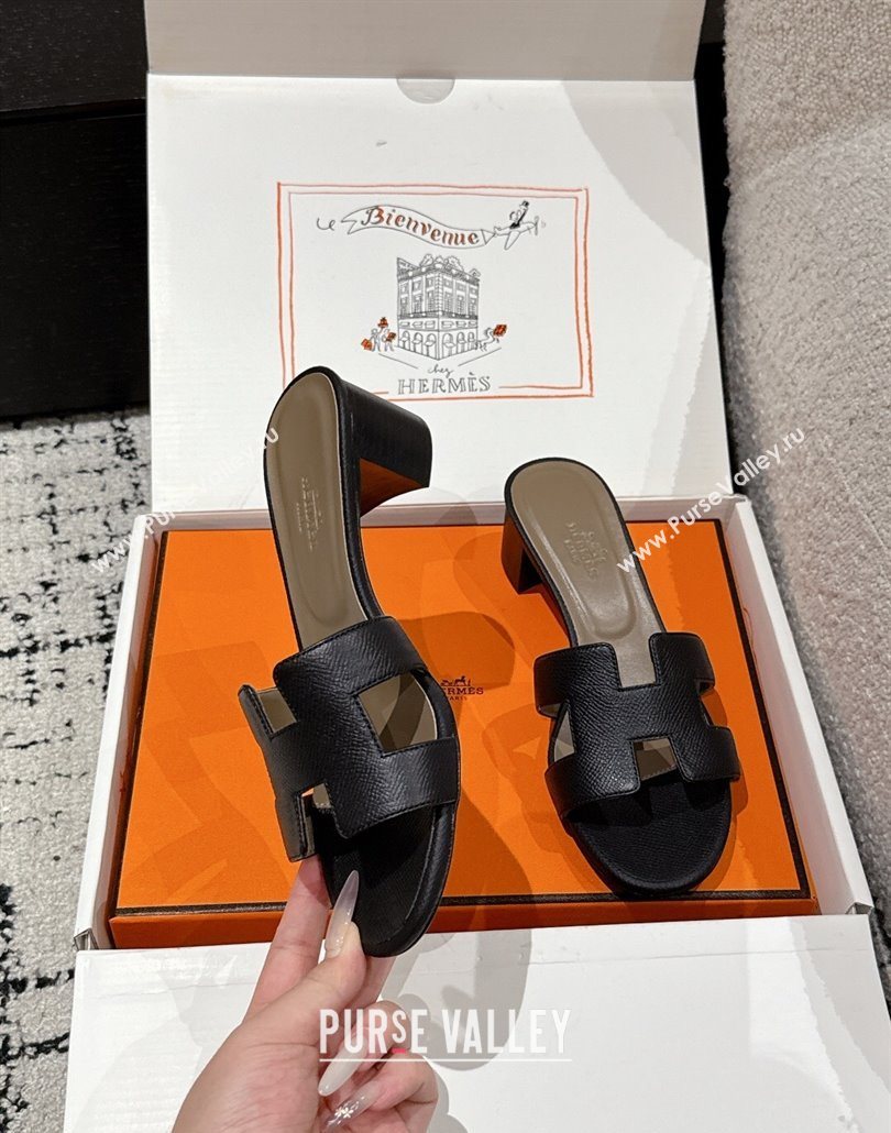 Hermes Classic Oasis Heel Slides Sandal 4.5cm in Palm Grained Leather Black 15 2025 0606 (MD-250606088)