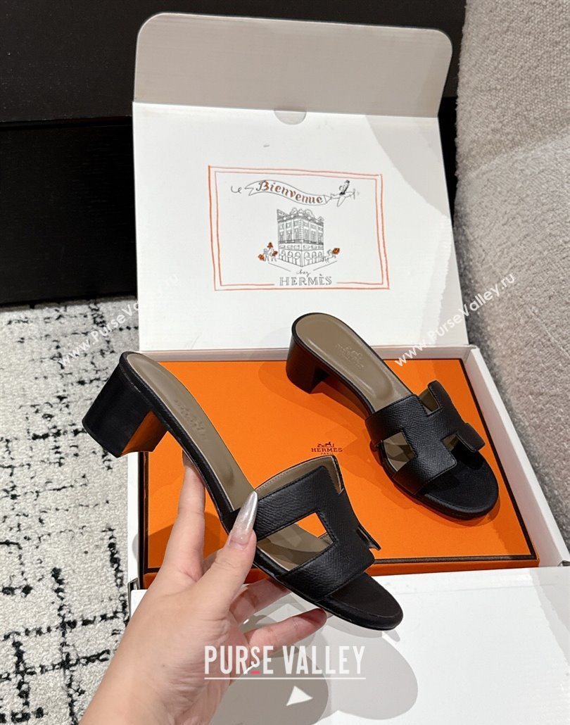 Hermes Classic Oasis Heel Slides Sandal 4.5cm in Palm Grained Leather Black 15 2025 0606 (MD-250606088)