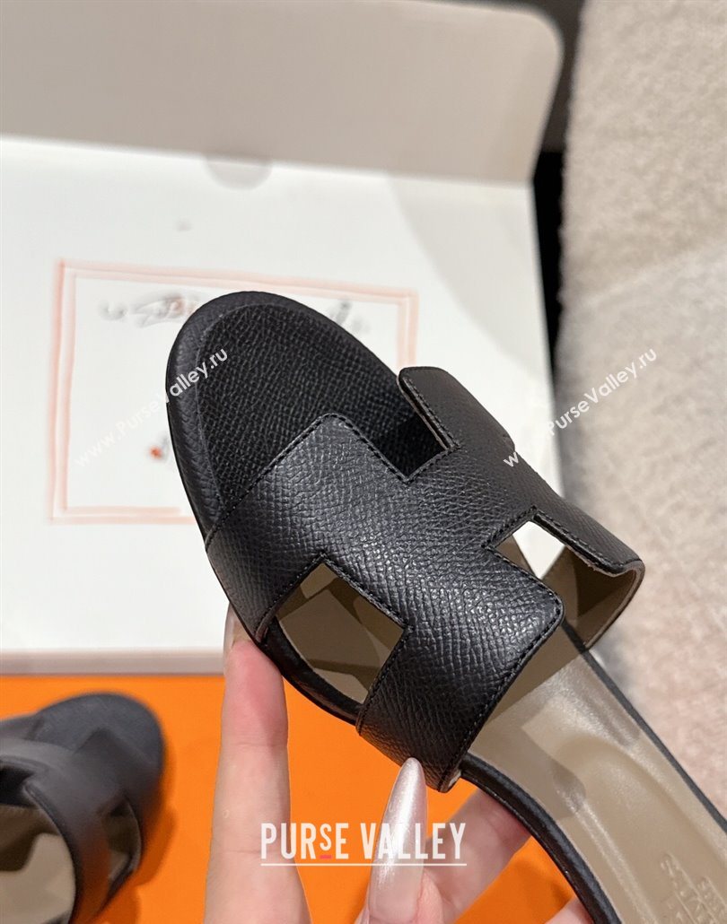 Hermes Classic Oasis Heel Slides Sandal 4.5cm in Palm Grained Leather Black 15 2025 0606 (MD-250606088)