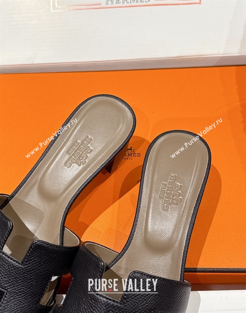 Hermes Classic Oasis Heel Slides Sandal 4.5cm in Palm Grained Leather Black 15 2025 0606 (MD-250606088)