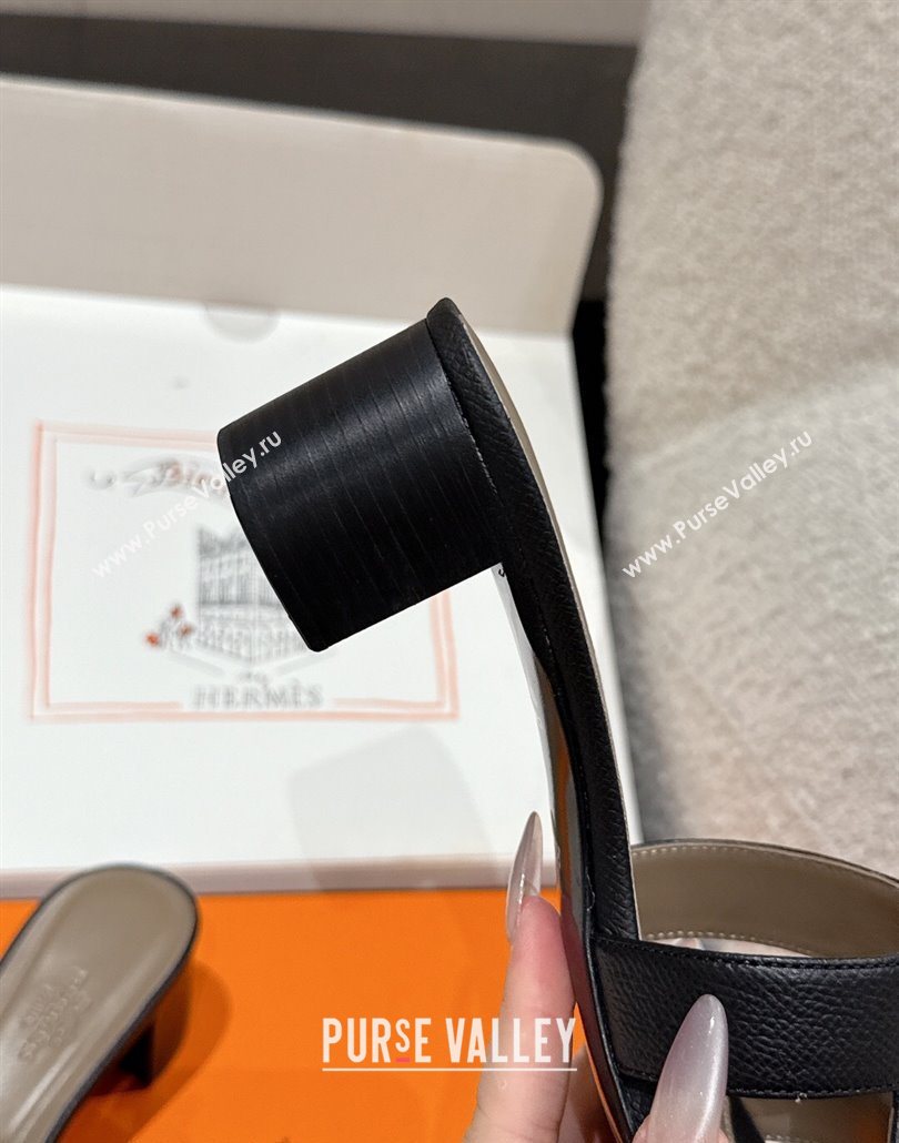 Hermes Classic Oasis Heel Slides Sandal 4.5cm in Palm Grained Leather Black 15 2025 0606 (MD-250606088)
