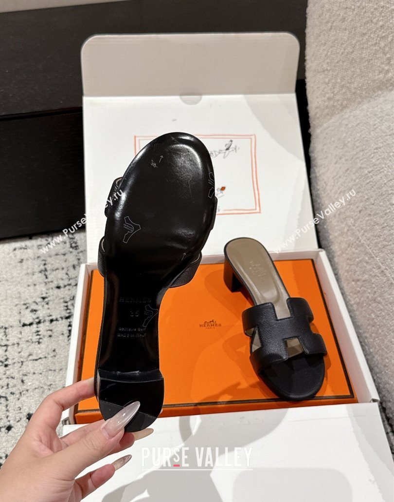 Hermes Classic Oasis Heel Slides Sandal 4.5cm in Palm Grained Leather Black 15 2025 0606 (MD-250606088)