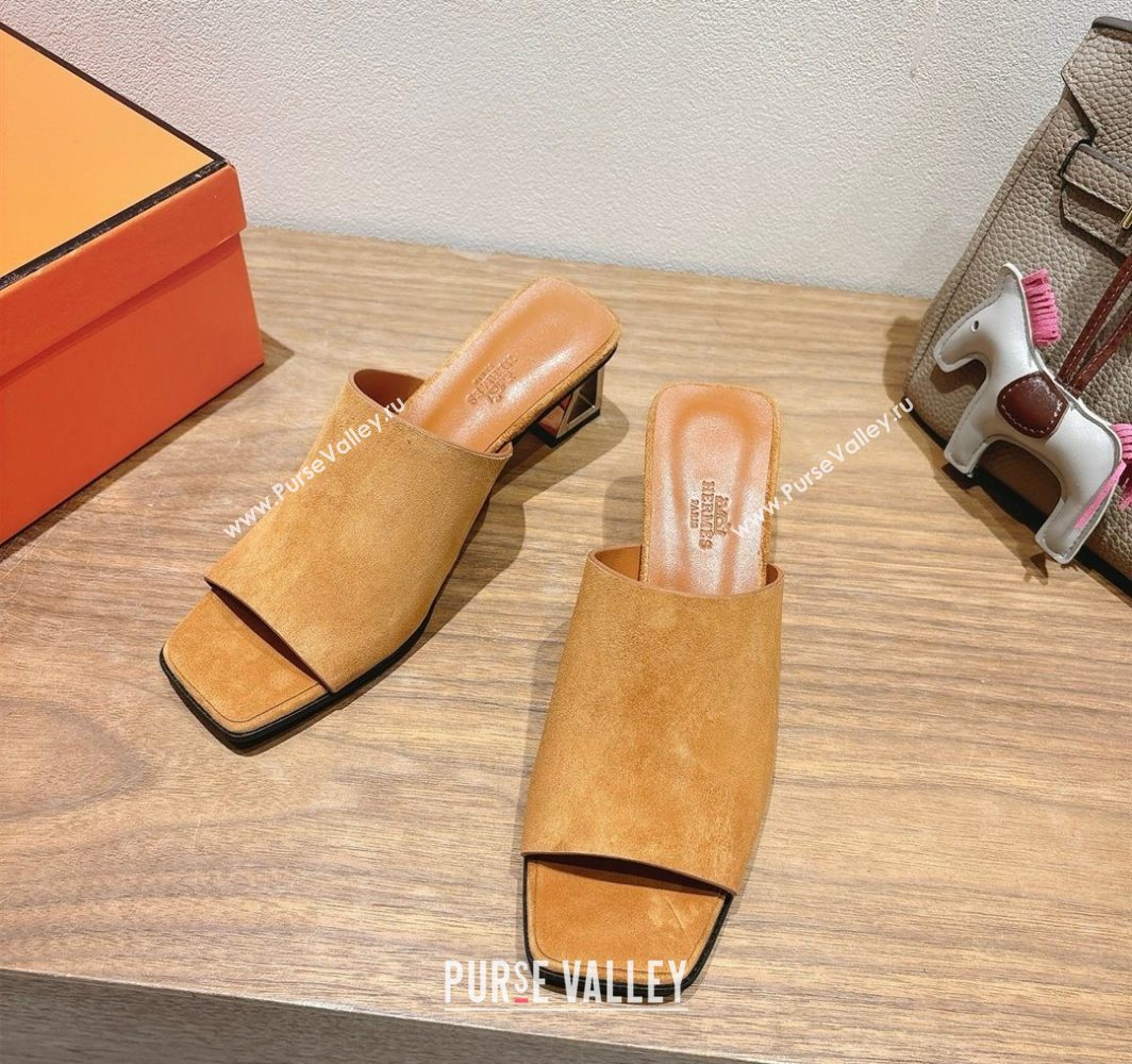 Hermes Kristal Heel Slides Sandal in Suede Brown 2025 (MD-250606067)