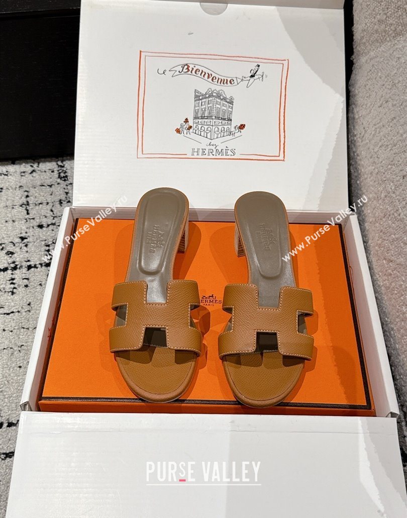 Hermes Classic Oasis Heel Slides Sandal 4.5cm in Palm Grained Leather Brown 16 2025 0606 (MD-250606089)