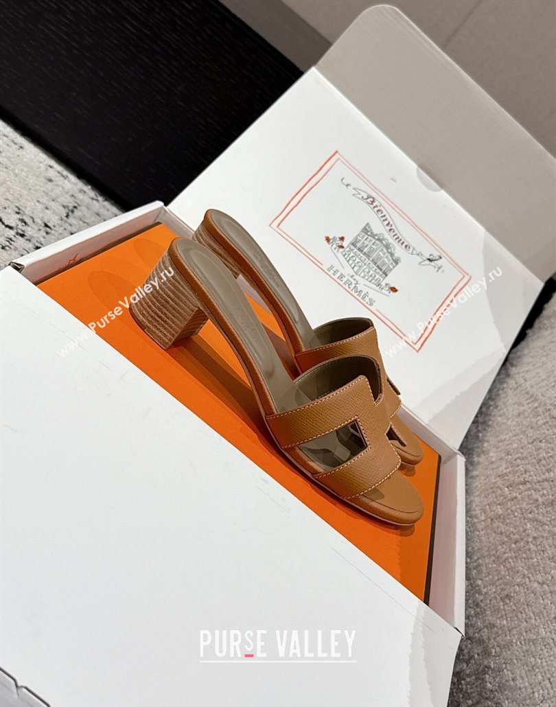 Hermes Classic Oasis Heel Slides Sandal 4.5cm in Palm Grained Leather Brown 16 2025 0606 (MD-250606089)