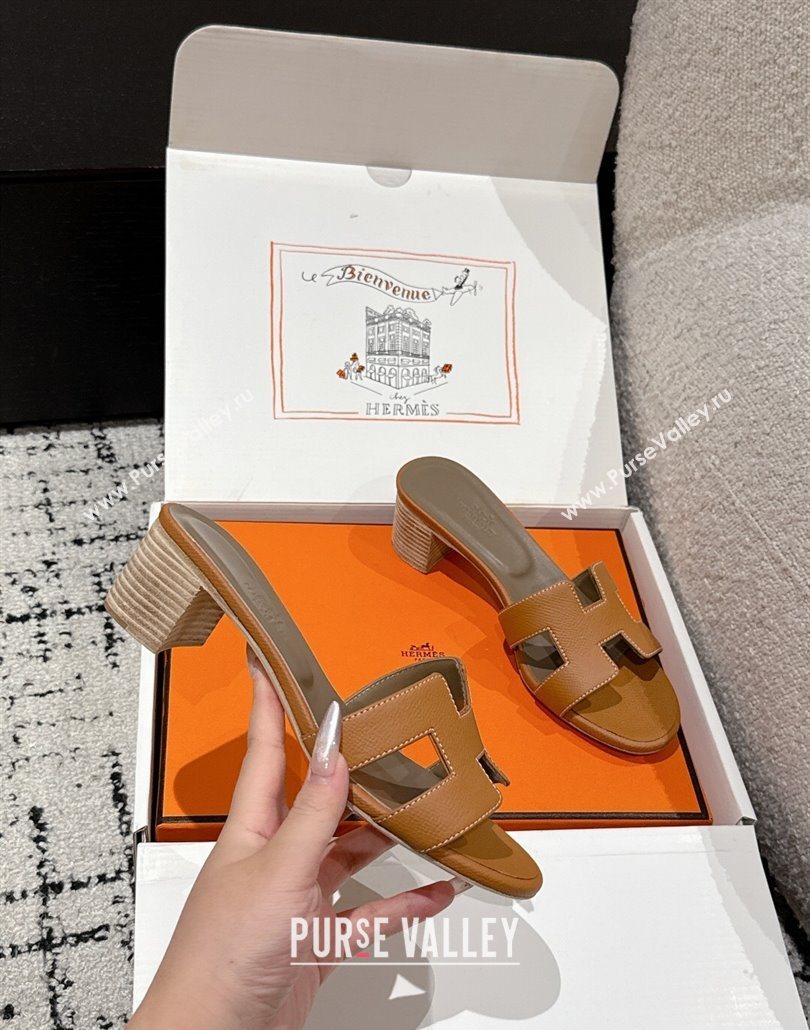 Hermes Classic Oasis Heel Slides Sandal 4.5cm in Palm Grained Leather Brown 16 2025 0606 (MD-250606089)