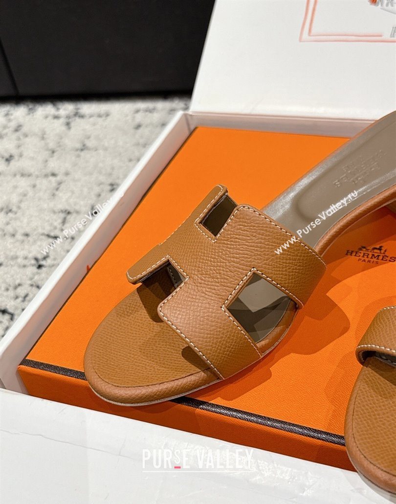 Hermes Classic Oasis Heel Slides Sandal 4.5cm in Palm Grained Leather Brown 16 2025 0606 (MD-250606089)