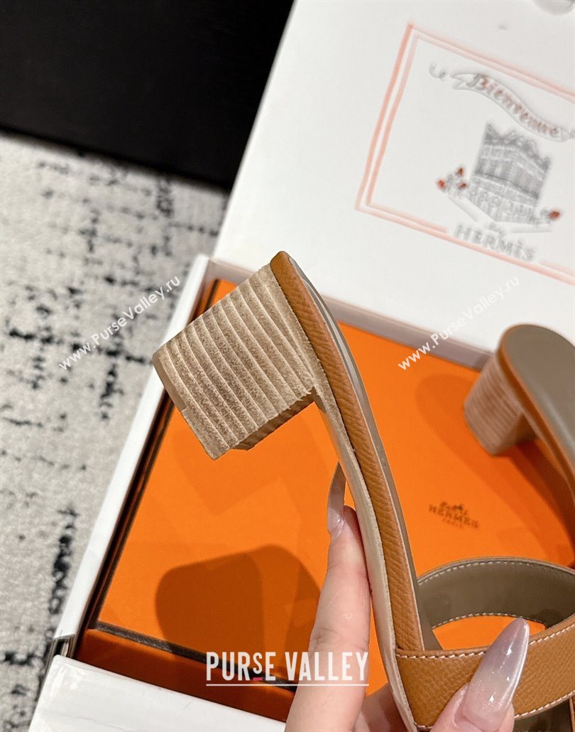 Hermes Classic Oasis Heel Slides Sandal 4.5cm in Palm Grained Leather Brown 16 2025 0606 (MD-250606089)