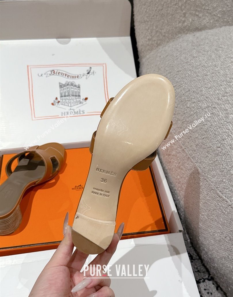 Hermes Classic Oasis Heel Slides Sandal 4.5cm in Palm Grained Leather Brown 16 2025 0606 (MD-250606089)